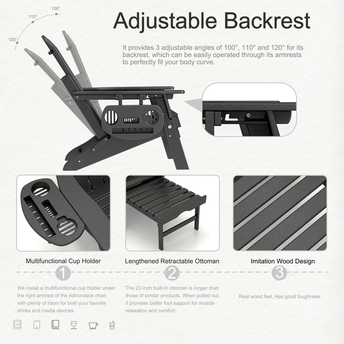 BEHAYA - Adjustable Adirondack Chair