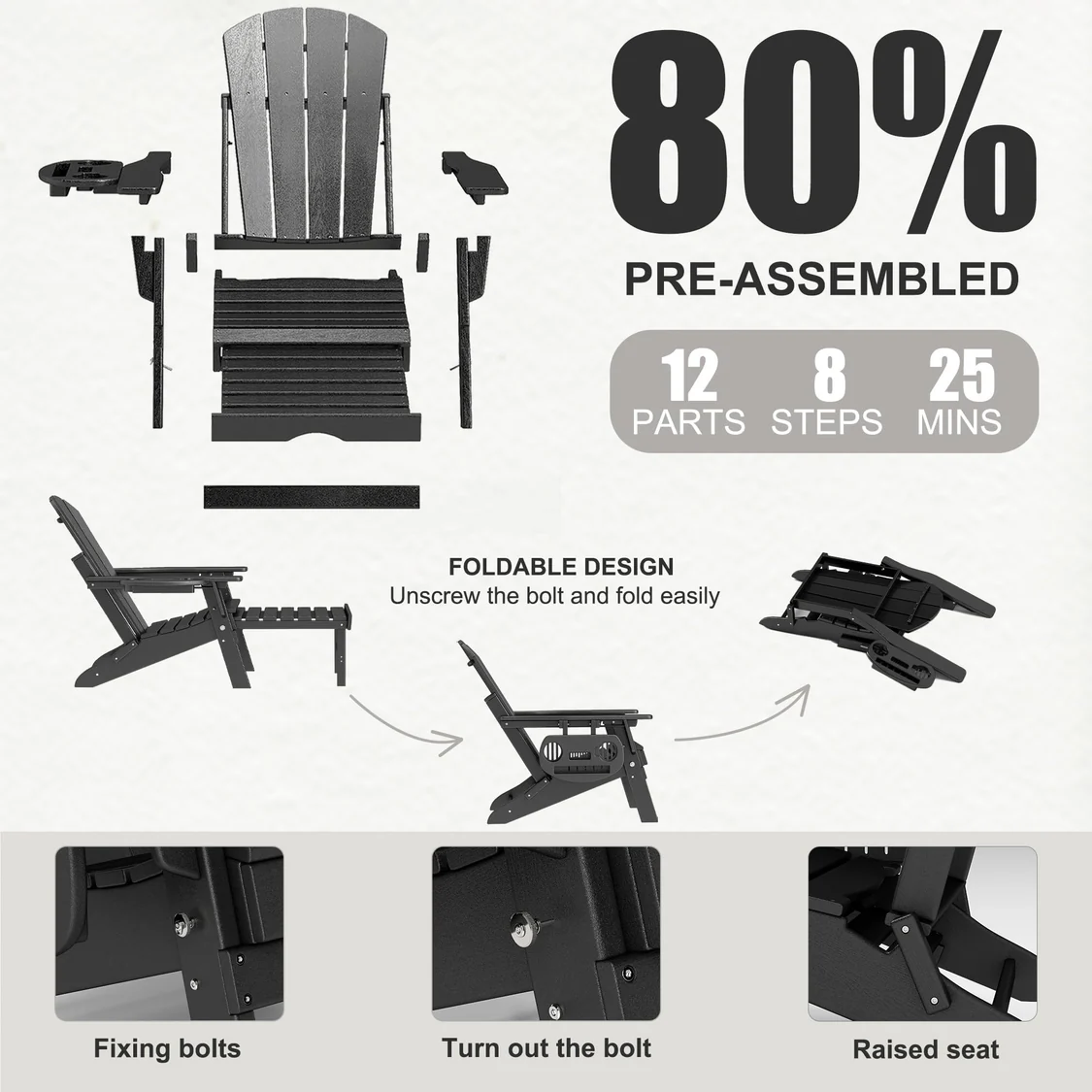 BEHAYA - Adjustable Adirondack Chair